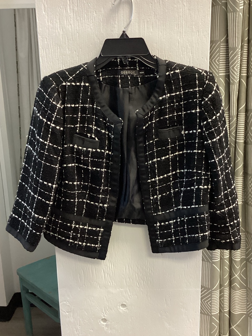 George Black Tweed Jacket with White Windowpane